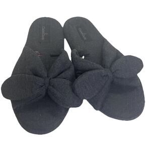 Cuddle Duds Women's Jersey Knit Bow Slide Slipper Black Sz M US 7-9